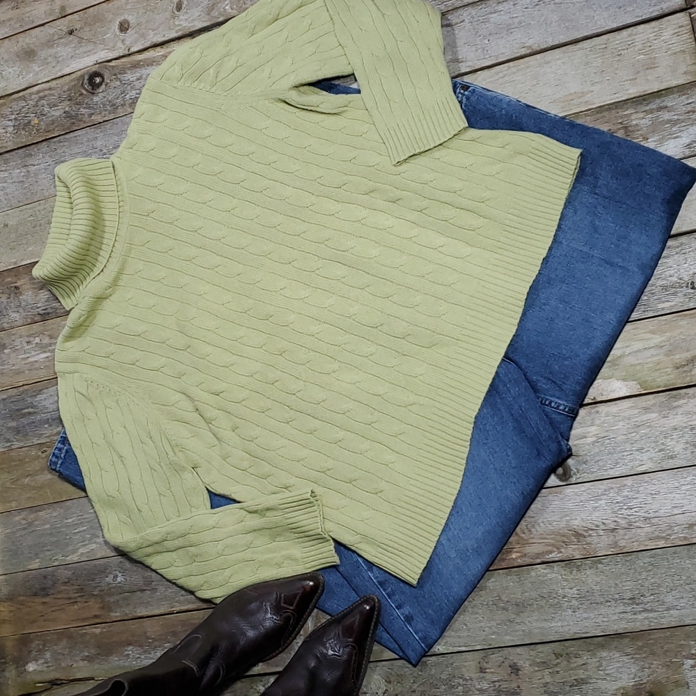 Eddie Bauer Cable Knit Turtle Neck Tunic Sweater Sage Green XXL